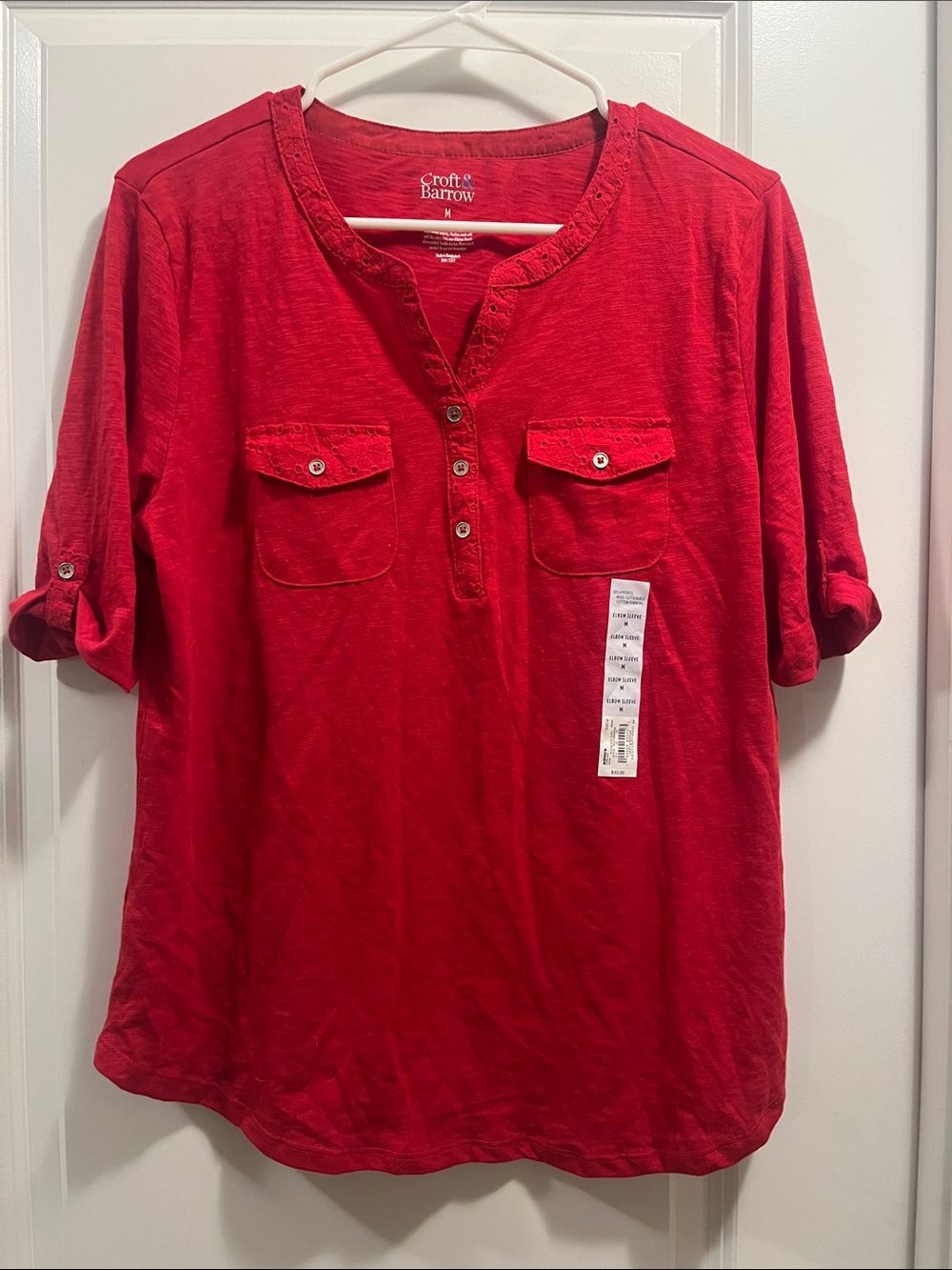 croft & barrow Women's Bright Red Henley Pocket Tunic brand new with tags